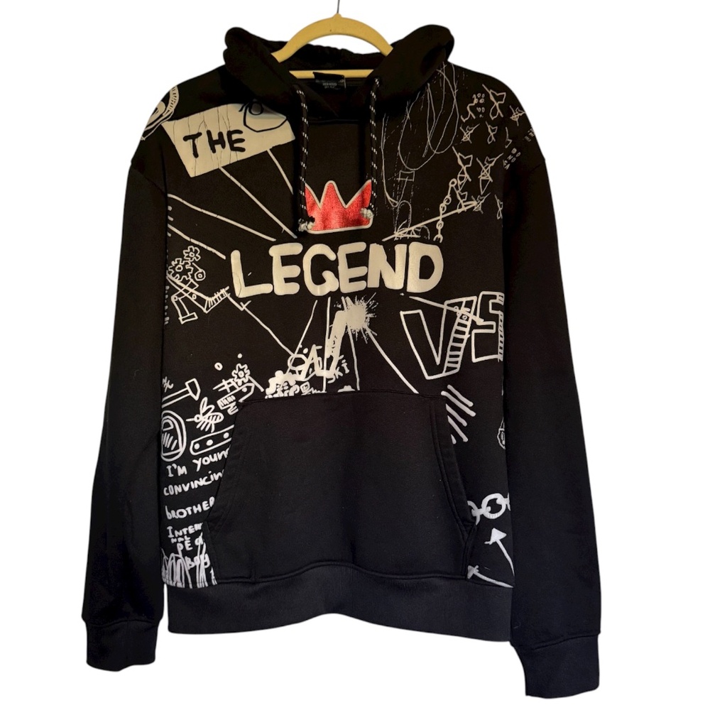 Southpole The Legend Graphic Hoodie Sweatshirt‎ Size Medium Black White Skater